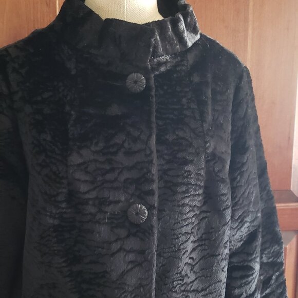 Vintage Black Faux Persian Lamb Button Up Jacket - Picture 3 of 12